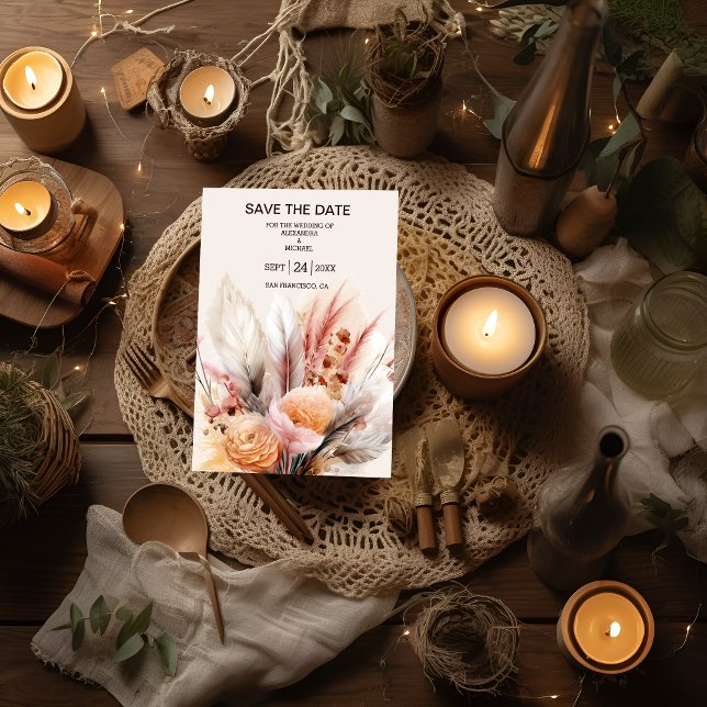 Reserva La Fecha Boda de Grass Pampas de la acuarela bohemia (Subido por el creador)