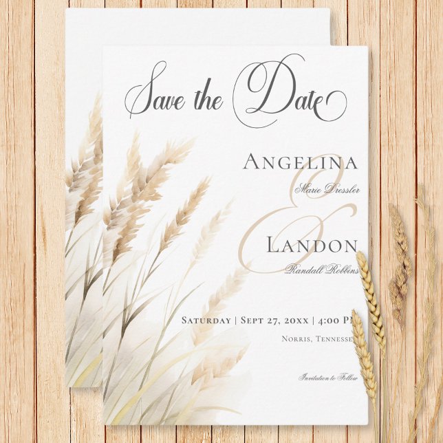 Reserva La Fecha Boda de Grass Rustic Boho Dried Tan (Rustic Boho Dried Tan Grass Wedding Save The Date Card)