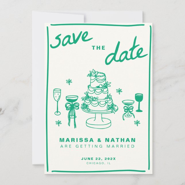 Reserva La Fecha Boda de Green Drake Together (Anverso)