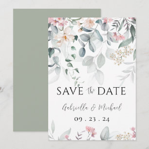 Reserva La Fecha Boda de greenery con acuarela rosa