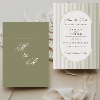 Reserva La Fecha Boda de guión de caligrafía de raya verde oliva