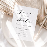 Reserva La Fecha Boda de guión negro Minimalista<br><div class="desc">Anuncie su fecha de boda a la familia y amigos con esta minimalista guardar la tarjeta de anuncio de fecha. Presenta un guión de blanco negro y una tipografía clásica. Personalice agregando sus detalles. Este minimalista guardar la tarjeta de fecha es perfecto para cualquier tema boda o temporada.</div>