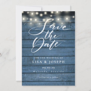 Reserva La Fecha Boda de guiones de Rustic Blue Wood