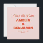 Reserva La Fecha Boda de guiones retro del Naranja rosa Pastel mini<br><div class="desc">Anuncie su día especial con esta tarjeta de fecha "Save the Date Card" de color rosa moderno y Naranja, perfecta para parejas que aman un diseño audaz y minimalista. Con un suave fondo rosa y una vibrante tipografía naranja, esta carta combina elegancia lúdica con una estética moderna para marcar el...</div>
