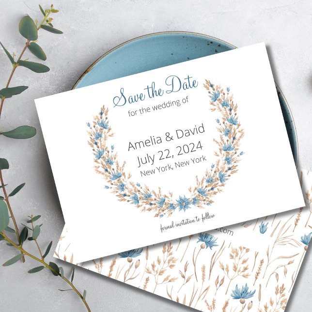 Reserva La Fecha Boda de guirnalda de hierba seca Boda de verano (Summer Wedding - Floral Wreath Save the Date)