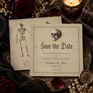 Reserva La Fecha Boda de Halloween con Esqueleto Gótico Vintage