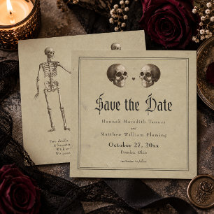 Reserva La Fecha Boda de Halloween con esqueleto gótico vintage
