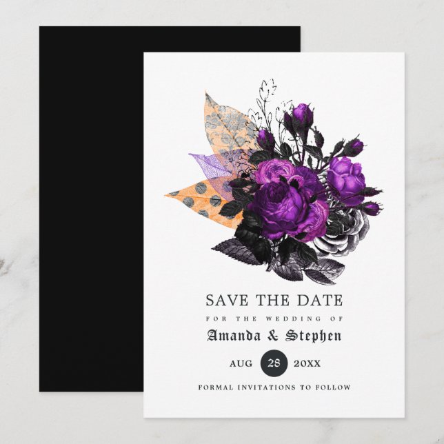 Reserva La Fecha Boda de Halloween floral (Anverso / Reverso)