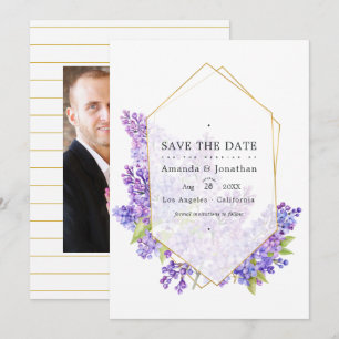 Reserva La Fecha Boda de Herbario Geométrico Pastel Violet y Oro