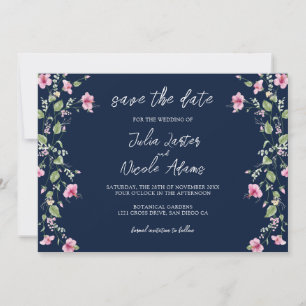 Reserva La Fecha Boda de Hibisco Rosa Azul Marino Polvoriento Invit