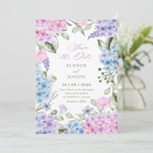 Reserva La Fecha Boda de hidrangea floral (Anverso de pie)