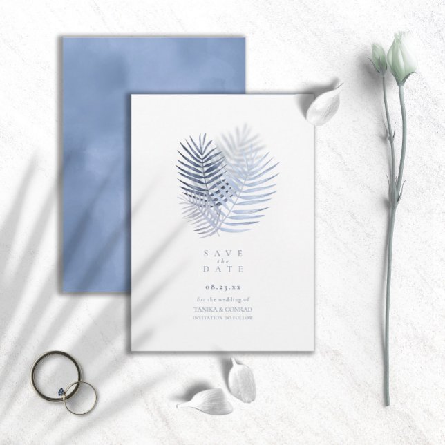 Reserva La Fecha Boda de hoja de palma exuberante ID956 azul (Subido por el creador)