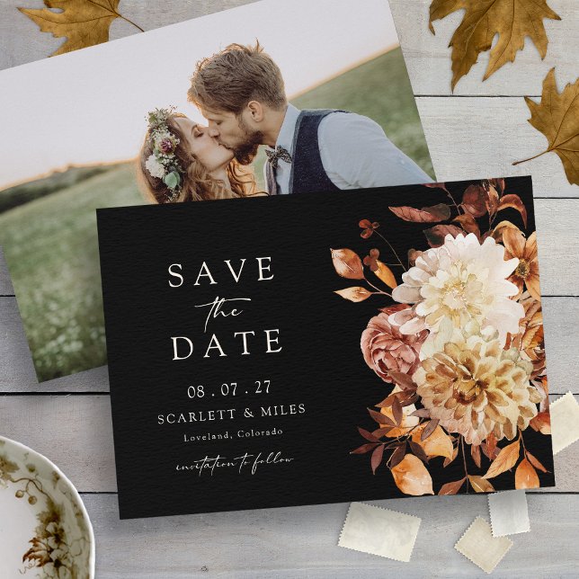 Reserva La Fecha Boda de hojas de otoño en foto (Photo Fall Leaves Wedding Save The Date
)