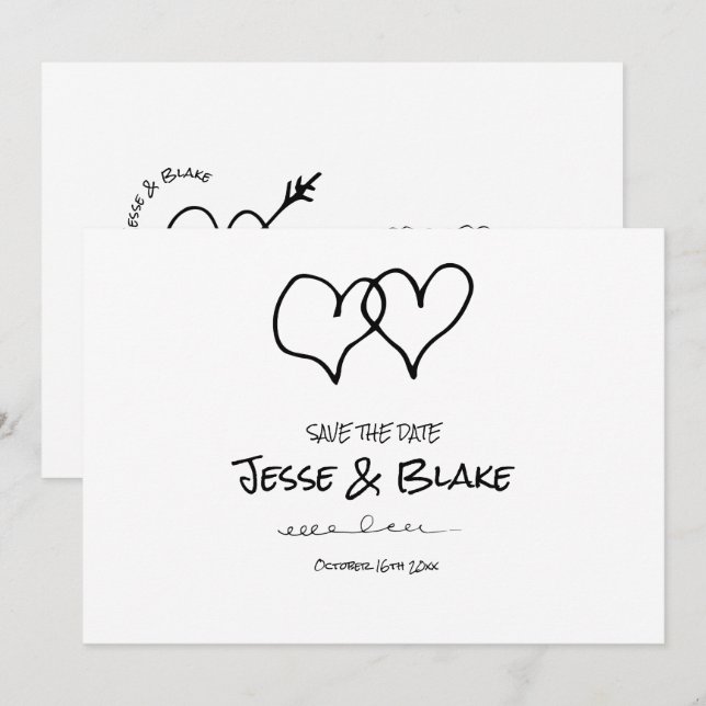 Reserva La Fecha Boda de Ilustraciones Doodle en blanco y negro (Anverso / Reverso)
