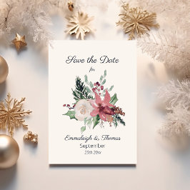 Reserva La Fecha Boda de invierno con flores de Poinsettia rosa