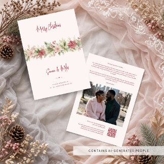 Reserva La Fecha Boda de invierno con poinsettia rosa acogedora TLW