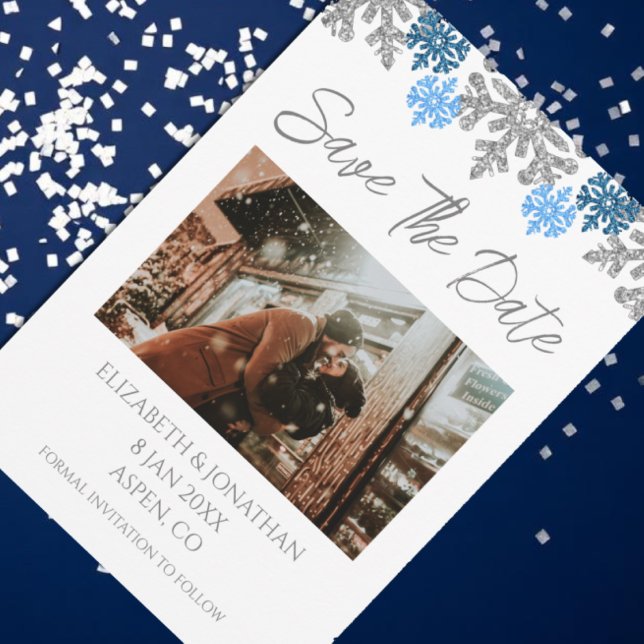 Reserva La Fecha Boda de Invierno Silver Blue Snowflakes (Subido por el creador)