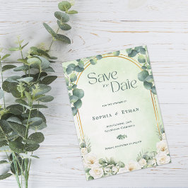 Reserva La Fecha Boda de Jardín Botánico Eucalipto Verde Salvia