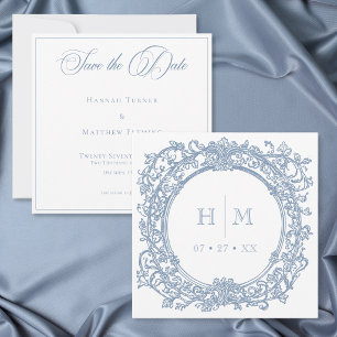 Reserva La Fecha Boda de Jardín con Cresta Azul Elegante Vintage