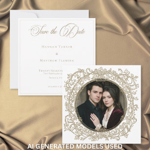Reserva La Fecha Boda de Jardín con Cresta Dorada Elegante Vintage 