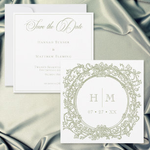 Reserva La Fecha Boda de Jardín con Cresta Verde Elegante Vintage