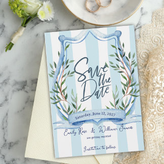 Reserva La Fecha Boda de jardín con rayas azul polvoriento estilo p