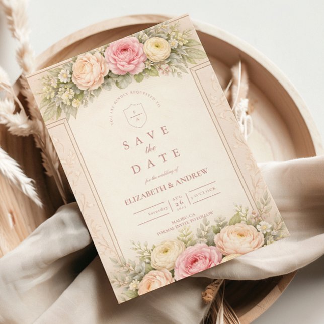 Reserva La Fecha Boda de jardín con rosa ranunculus rosada (Subido por el creador)