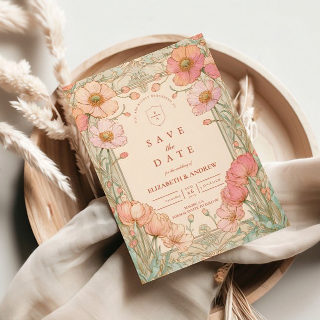 Reserva La Fecha Boda de jardín de amapolas pastel (Subido por el creador)