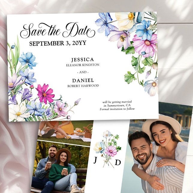 Reserva La Fecha Boda de jardín de flores silvestres 3 Monograma de (Save the Date Invitation from the Wildflower Garden Wedding Collection by Darling & May)
