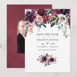 Reserva La Fecha Boda de Jardín Floral de Color de Vino de Burdeos