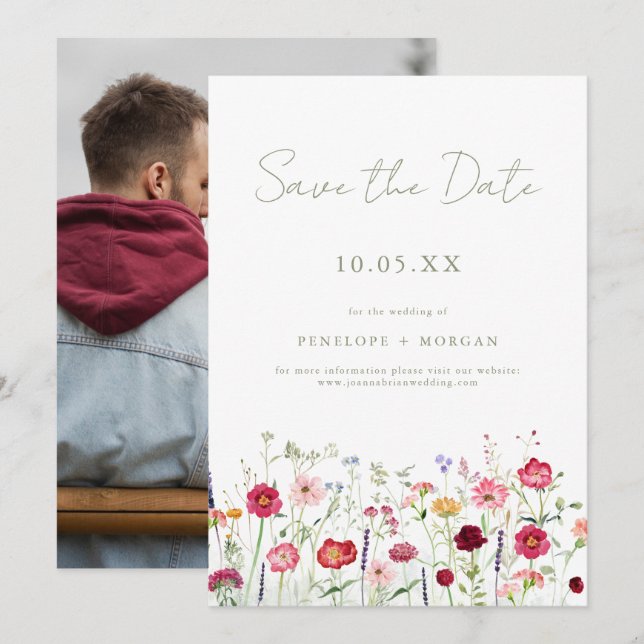 Reserva La Fecha Boda de jardín florido rústico campestre (Anverso / Reverso)