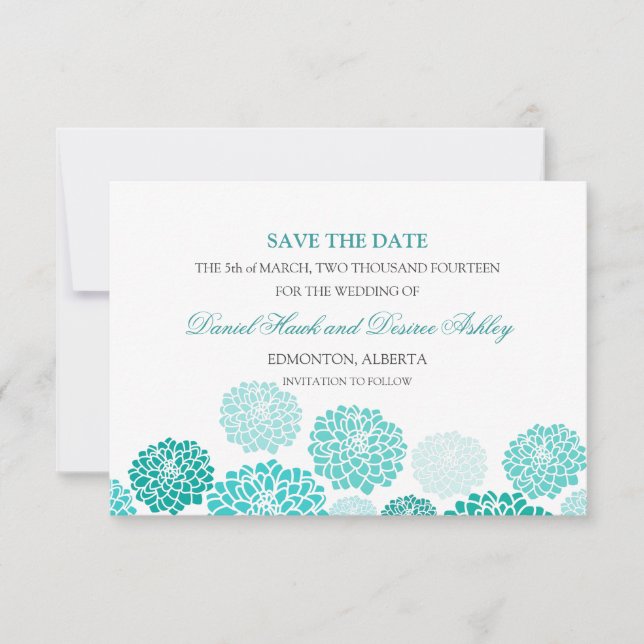 Reserva La Fecha Boda de jardín turquesa guardar la fecha (Anverso)
