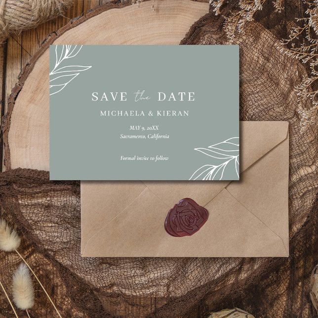 Reserva La Fecha Boda de jardín verde moderno Foto (Modern Green Garden Wedding Photo Save The Date)