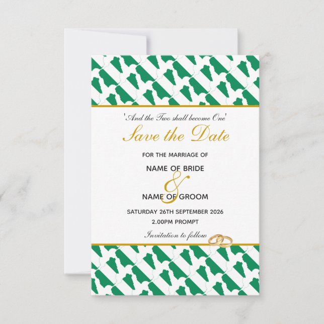 Reserva La Fecha Boda de la celebración cristiana de NIGERIA (Anverso)