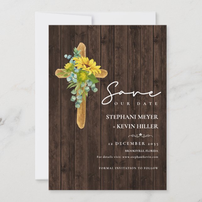 Reserva La Fecha Boda de la Cruz del Girasol Rustic Wood Boho (Anverso)
