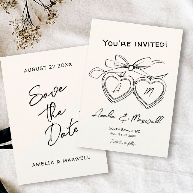 Reserva La Fecha Boda de la curva de cardiopatía de monograma moder (Subido por el creador)