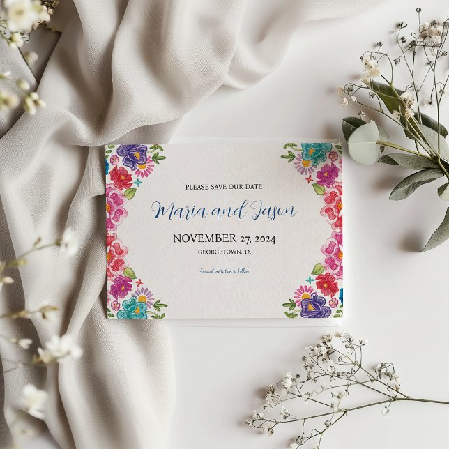 Reserva La Fecha Boda de la Fiesta Botánica Floral Mexicana (Mexican Colorful Floral Botanical Fiesta Wedding Save The Date)