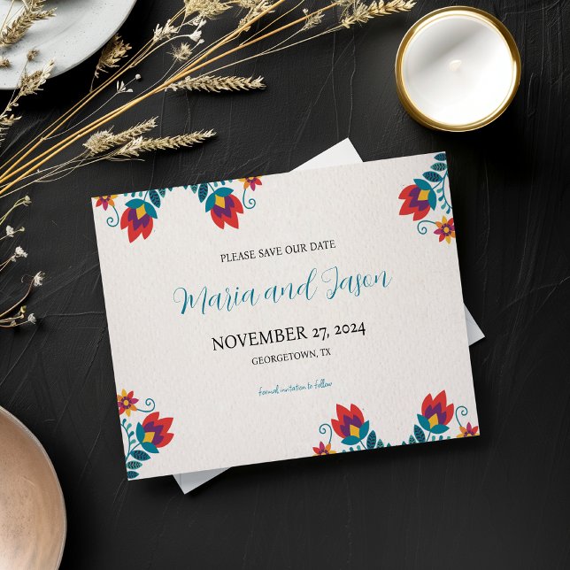 Reserva La Fecha Boda de la Fiesta Colorida Botánica (Mexican Fiesta Colorful Botanical Floral Wedding Save The Date)