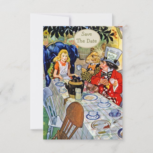 Reserva La Fecha Boda de la Fiesta del Sombrerero Loco Guardar la F (Anverso)