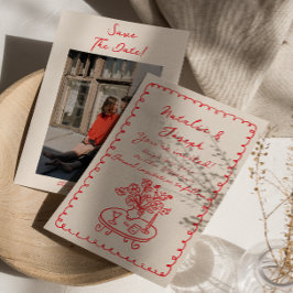 Reserva La Fecha Boda de la foto rápida dibujada a mano retro