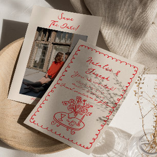 Reserva La Fecha Boda de la foto rápida dibujada a mano retro