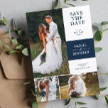 Reserva La Fecha Boda De La Galería De Fotos De Navy Blue 3-Save Th<br><div class="desc">Perfecto para parejas modernas, este personalizado guarda la fecha con tipografía limpia, un fondo blanco elegante y espacio para sus nombres, fecha y mensaje personalizado. Ya sea que planee un boda de ciudad contemporáneo o un evento de destino de moda, esta tarjeta de foto le da un toque de alegría....</div>