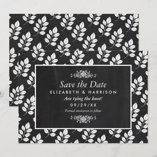 Reserva La Fecha Boda de la hoja floral de Chalkboard (Anverso / Reverso)