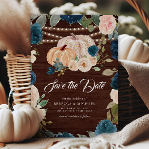 Reserva La Fecha Boda de la madera de calabaza floral de durazno az