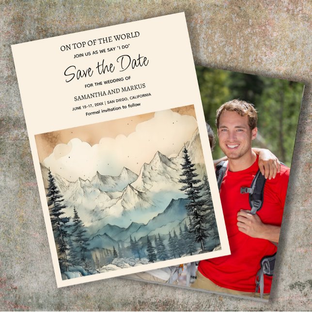 Reserva La Fecha Boda de la Naturaleza de Montaña Foto Guardar fech (Mountain wedding Save the Date photo card)