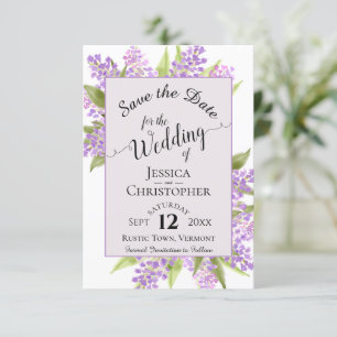 Reserva La Fecha Boda de Lavanda de Acuarela Lilacs y Caligrafía