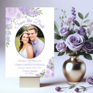 Reserva La Fecha Boda de lavanda púrpura acuarela floral y foto