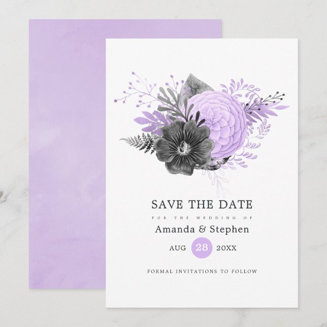 Reserva La Fecha Boda de Lilac y Carbón (Anverso / Reverso)