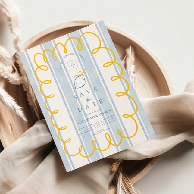 Reserva La Fecha Boda de limón mediterráneo amarillo azul (Subido por el creador)