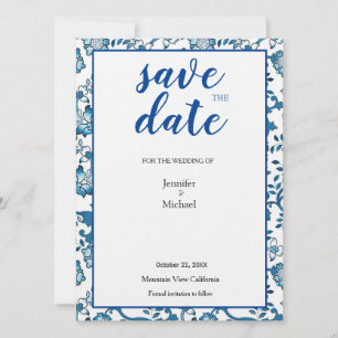 Reserva La Fecha Boda de línea Floral Blue White Save Date